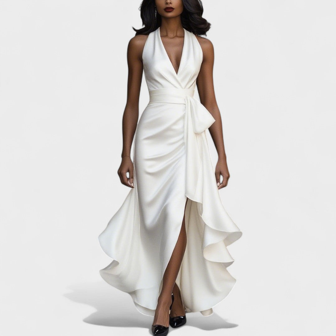 Ема - Сатенена рокля с волани за официални поводи