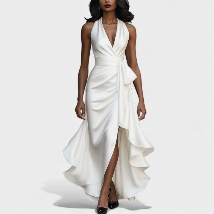 Ема - Сатенена рокля с волани за официални поводи