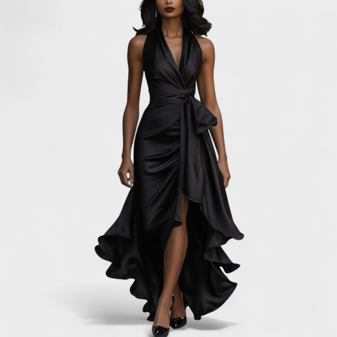 Ема - Сатенена рокля с волани за официални поводи