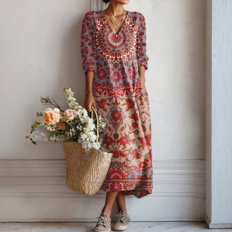 Етническа Винтидж Рокля с Дълги Ръкави за Стилно Облекло