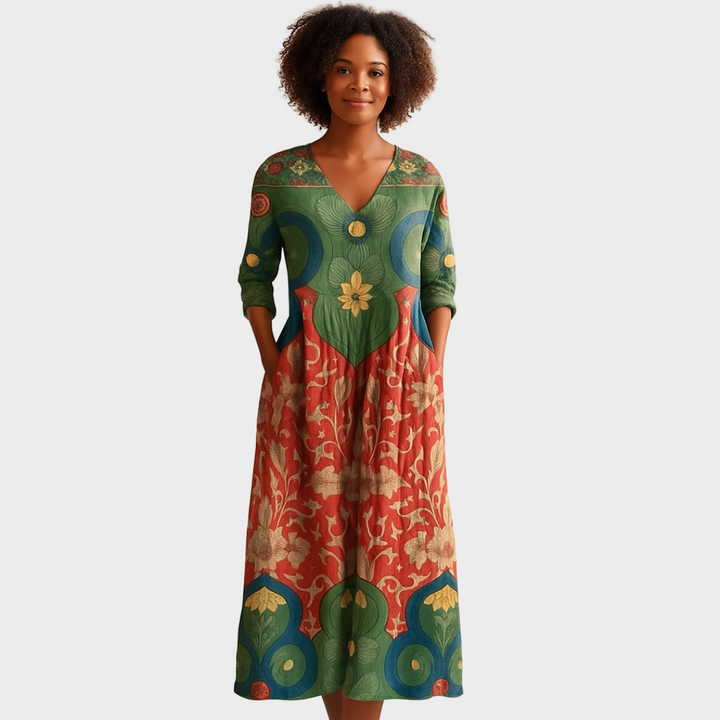 Клара - Винтидж цветна рокля за елегантни поводи