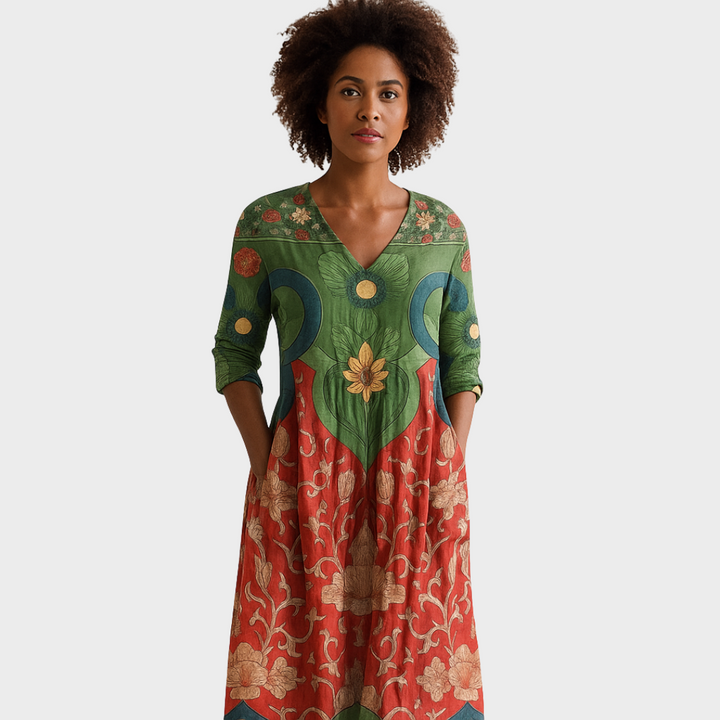 Клара - Винтидж цветна рокля за елегантни поводи