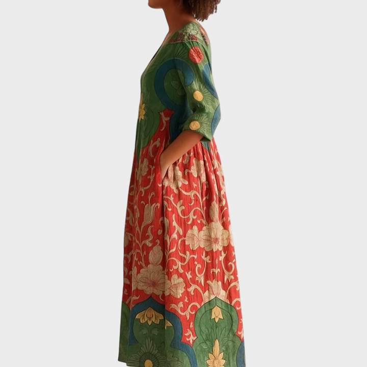 Клара - Винтидж цветна рокля за елегантни поводи