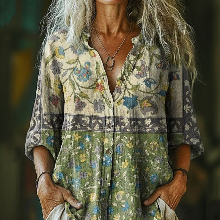 Елегантна Ретро Риза с Цветен Дизайн за Специални Поводи