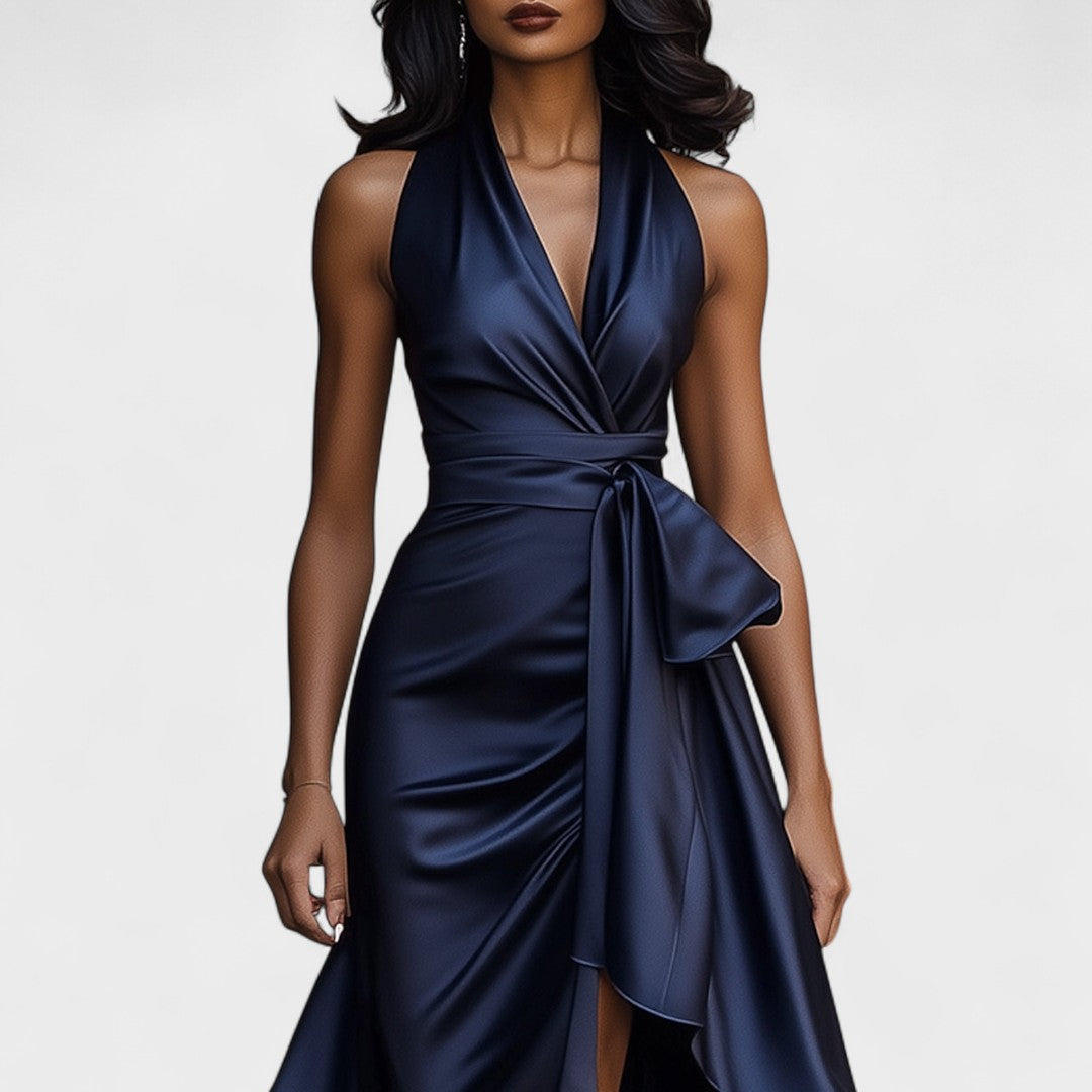 Ема - Сатенена рокля с волани за официални поводи