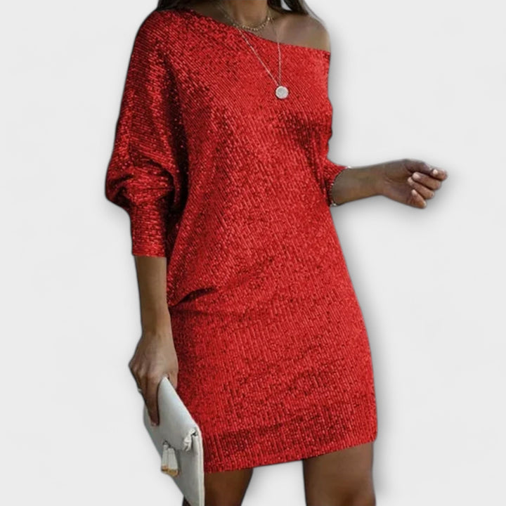 Жесика – Стилна рокля с паднало рамо за специални поводи