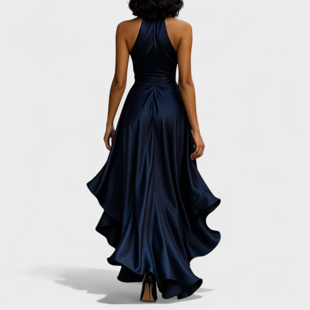 Ема - Сатенена рокля с волани за официални поводи