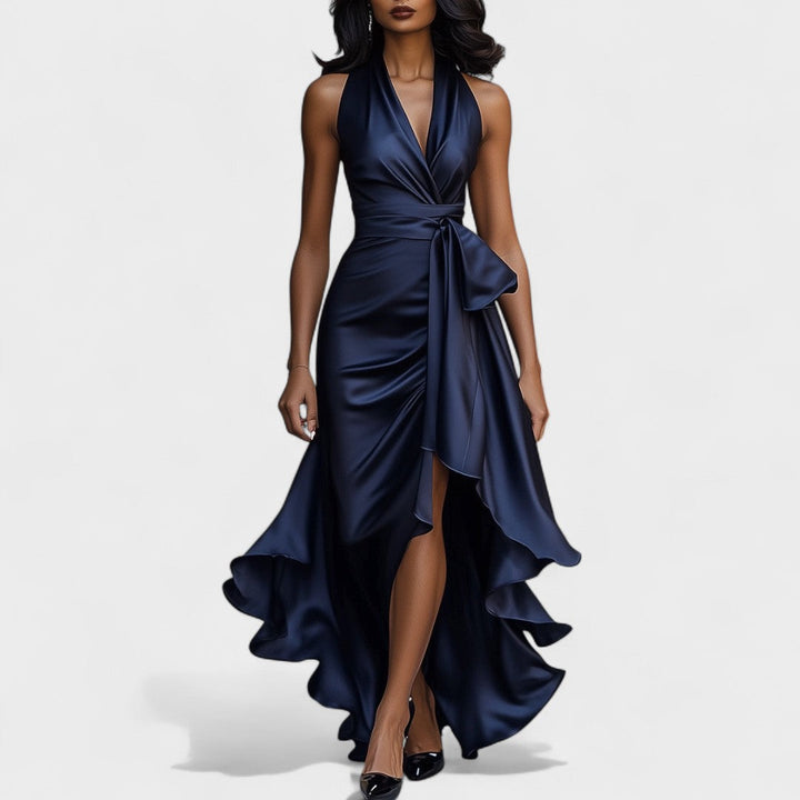 Ема - Сатенена рокля с волани за официални поводи