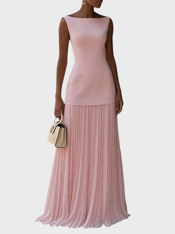 Славена™ – Стилна дълга рокля без ръкави с волани