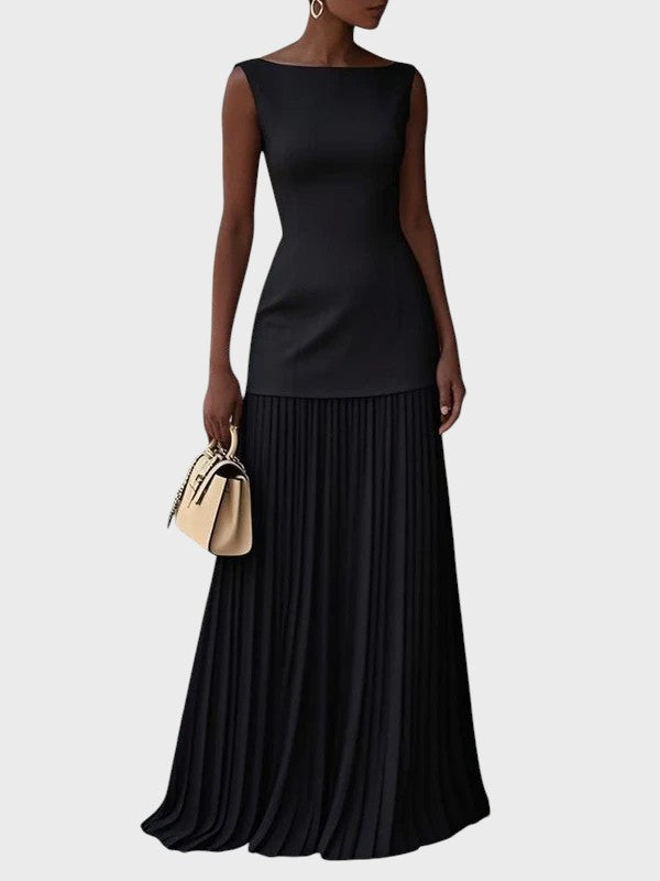 Славена™ – Стилна дълга рокля без ръкави с волани