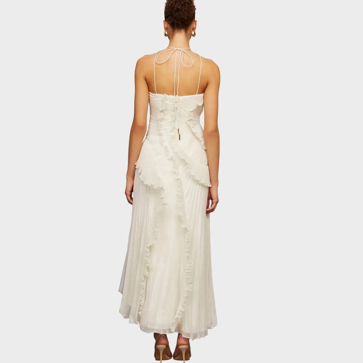 Ема - Стилна дълга рокля с волани за специални поводи