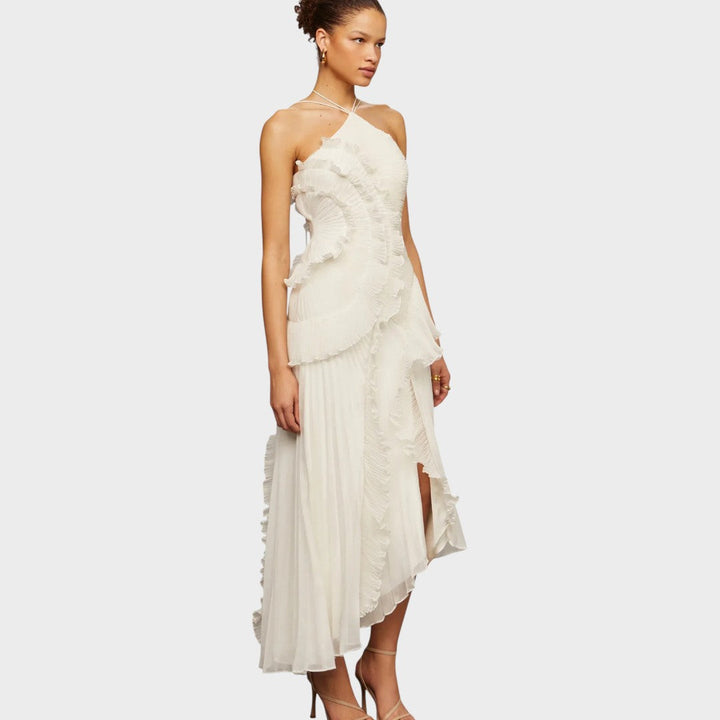 Ема - Стилна дълга рокля с волани за специални поводи