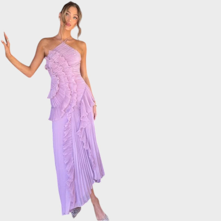 Ема - Стилна дълга рокля с волани за специални поводи