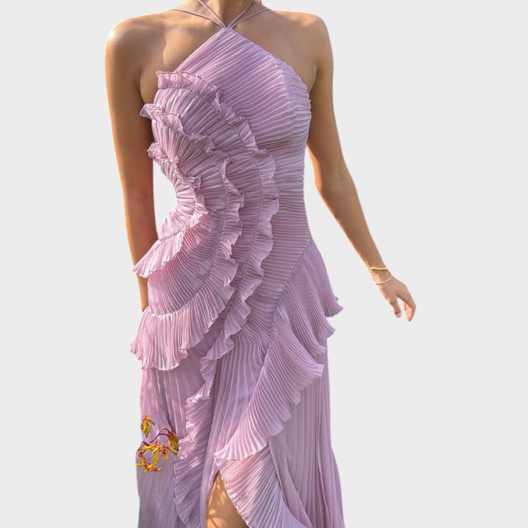 Ема - Стилна дълга рокля с волани за специални поводи