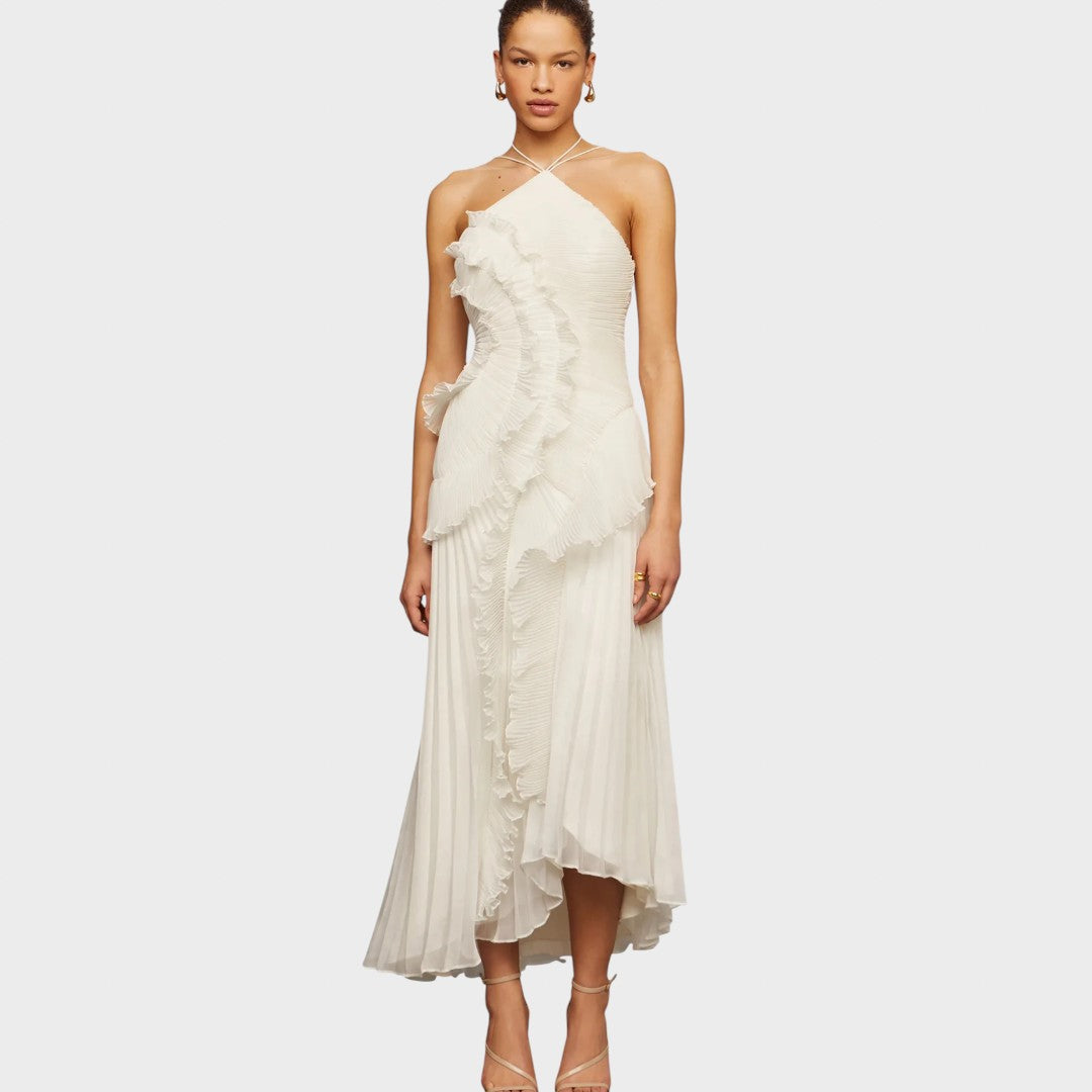 Ема - Стилна дълга рокля с волани за специални поводи