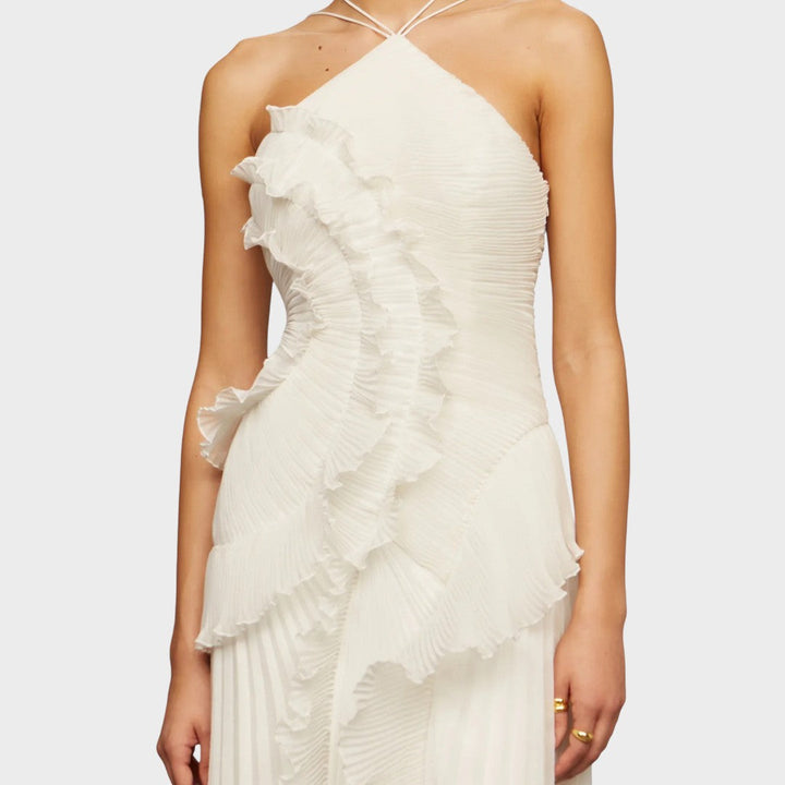 Ема - Стилна дълга рокля с волани за специални поводи