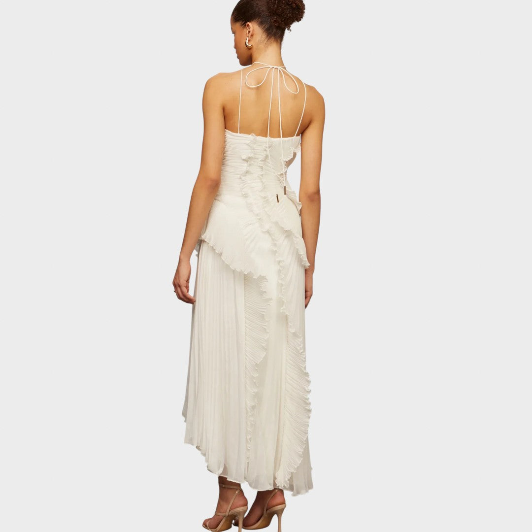 Ема - Стилна дълга рокля с волани за специални поводи