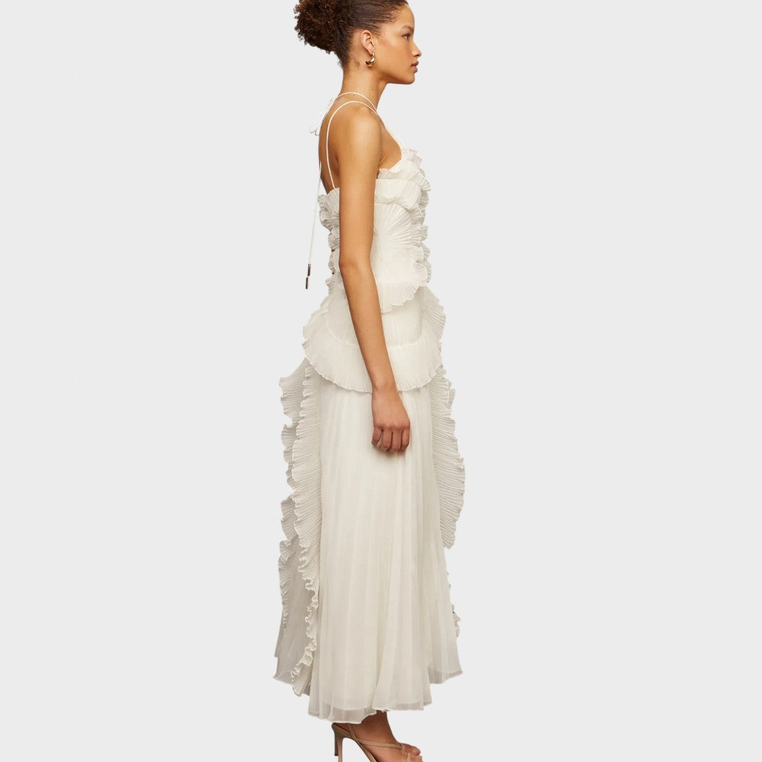 Ема - Стилна дълга рокля с волани за специални поводи