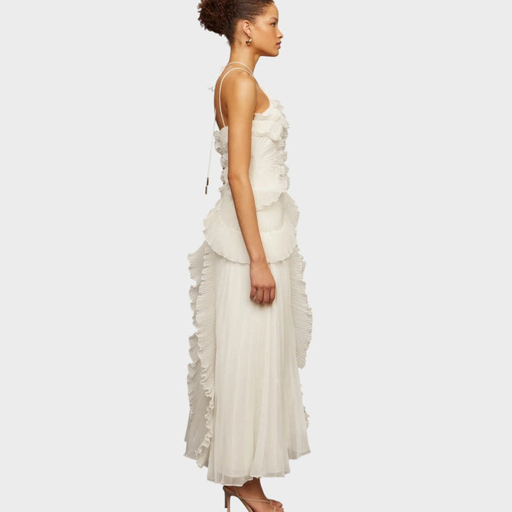 Ема - Стилна дълга рокля с волани за специални поводи