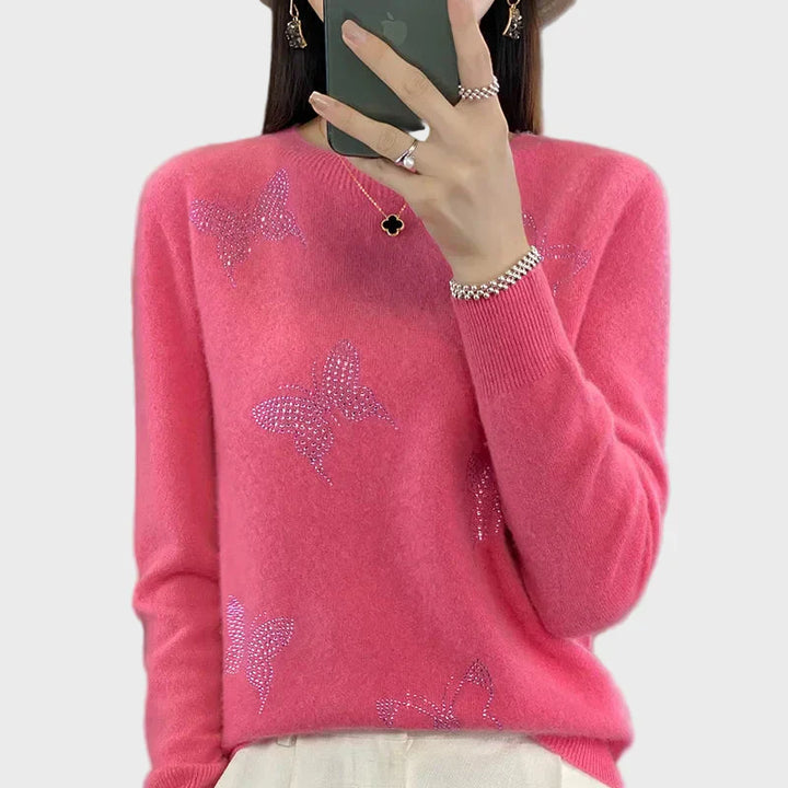 Женски Пуловер с Пеперуден Узор за Стилен Вид