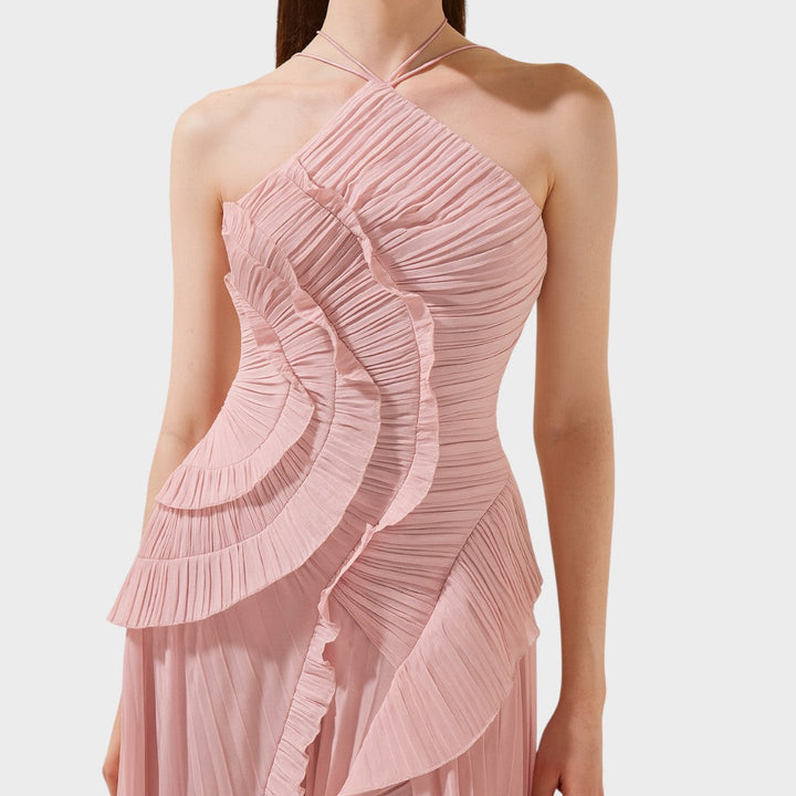 Ема - Стилна дълга рокля с волани за специални поводи