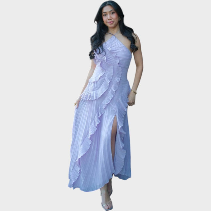 Ема - Стилна дълга рокля с волани за специални поводи