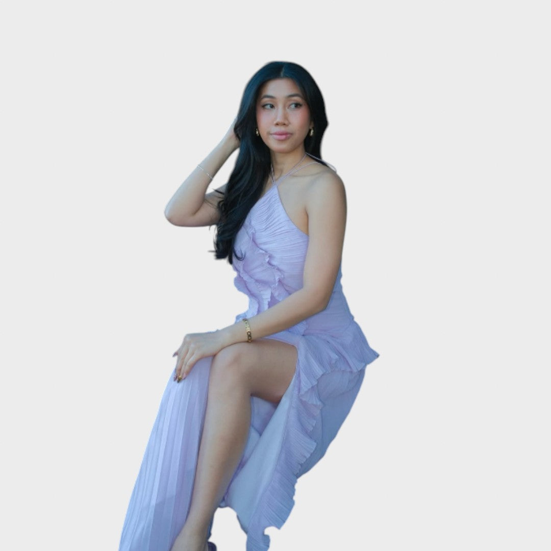 Ема - Стилна дълга рокля с волани за специални поводи