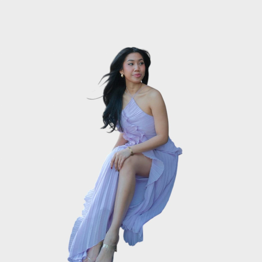 Ема - Стилна дълга рокля с волани за специални поводи