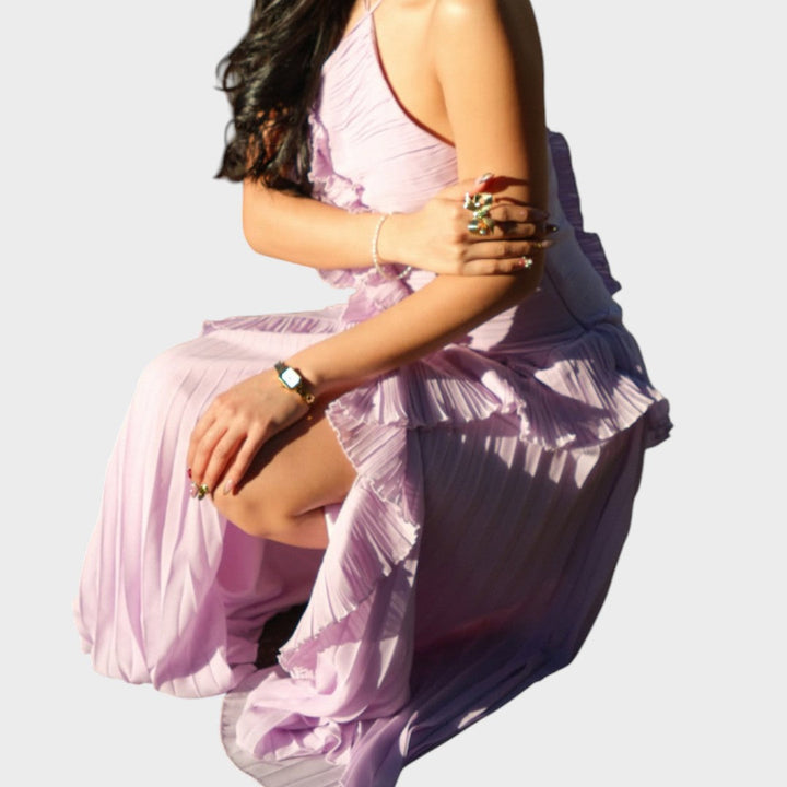 Ема - Стилна дълга рокля с волани за специални поводи