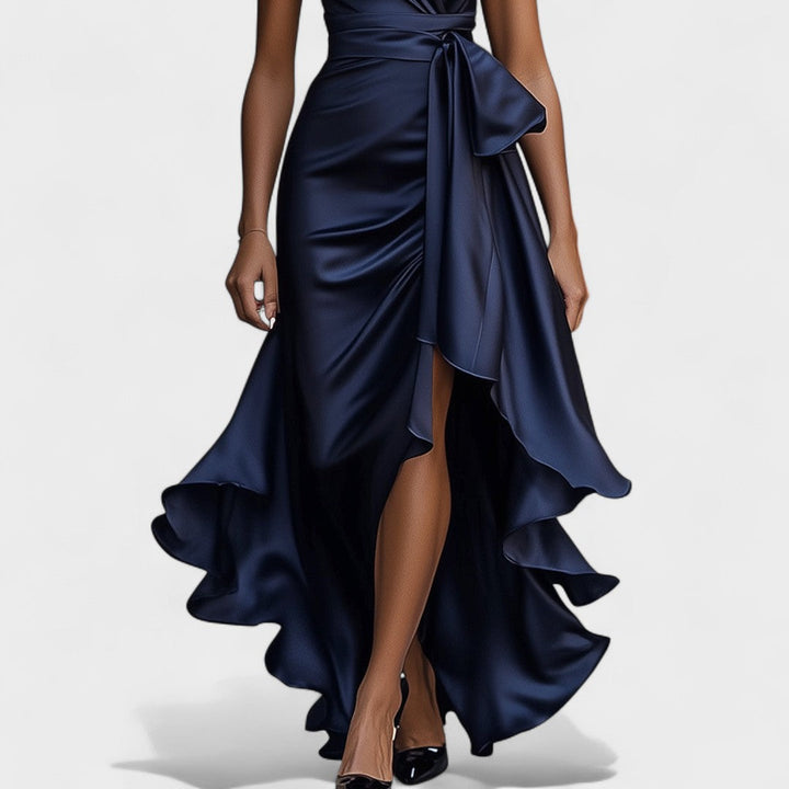 Ема - Сатенена рокля с волани за официални поводи