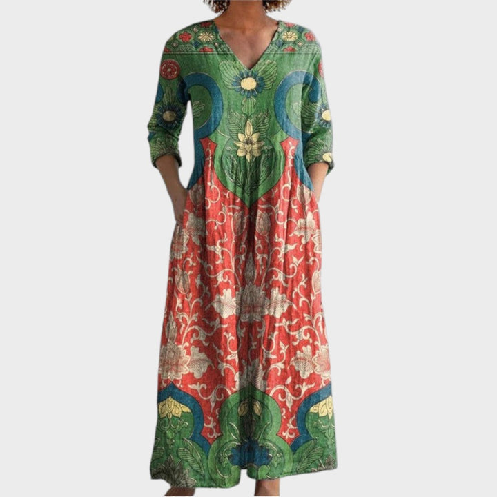 Клара - Винтидж цветна рокля за елегантни поводи