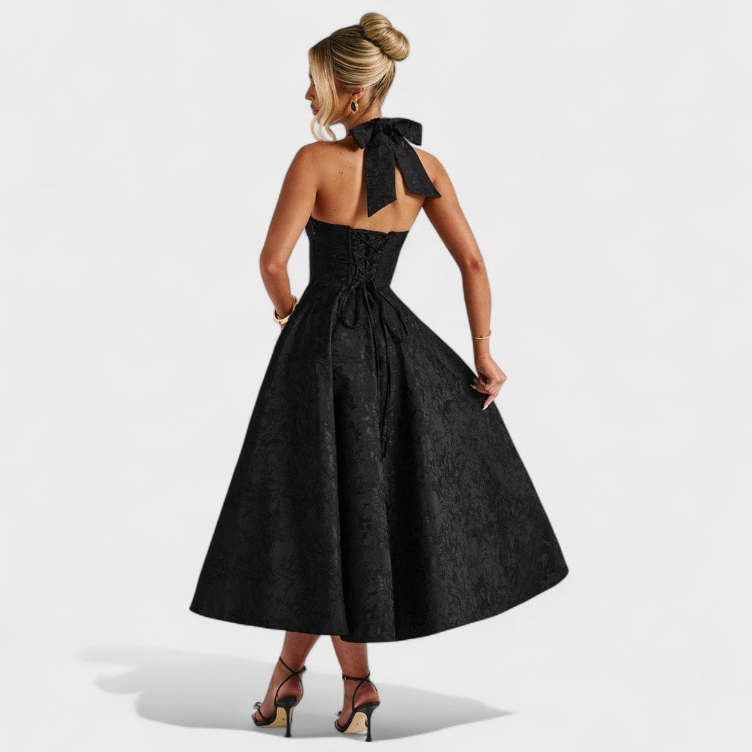 Жулиета – Стилна миди рокля с халтер деколте