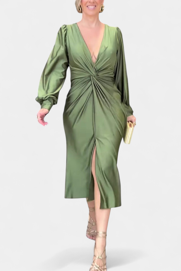 Лена Дълга Рокля с V-образно Деколте за Елегантен Стил