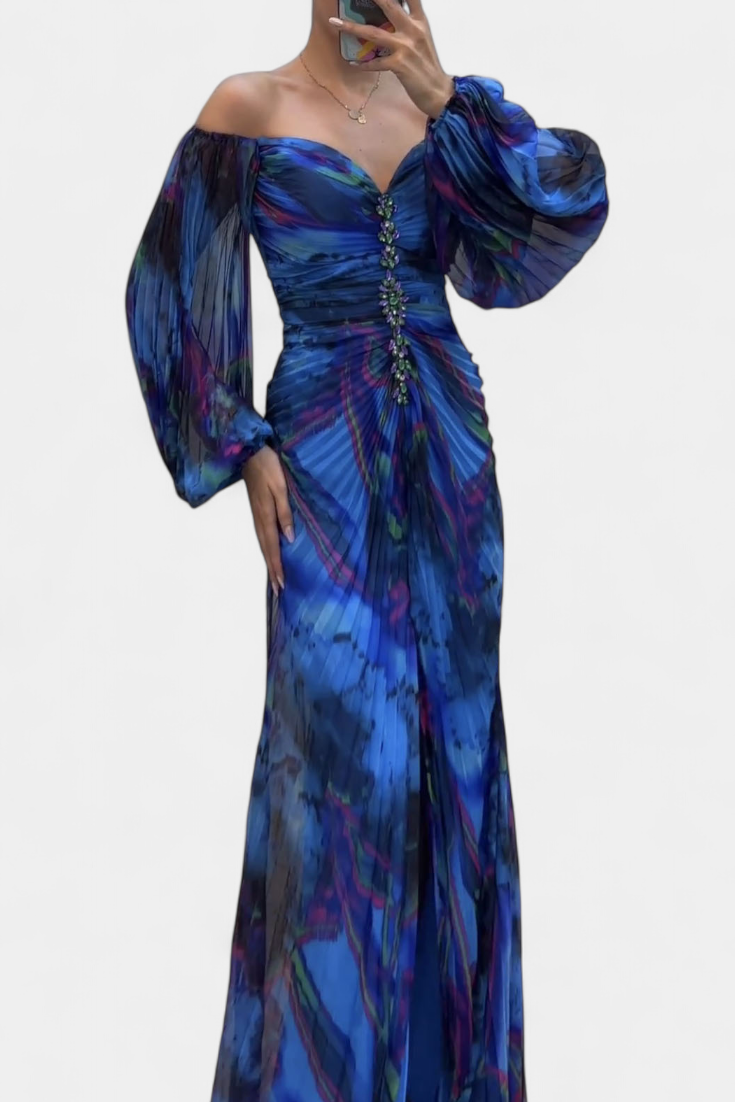 Леона Макси Рокля с Плисиране и Дълги Ръкави за Стилен Вид