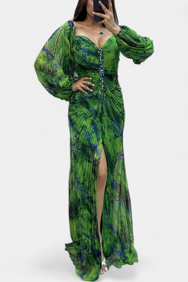 Леона Макси Рокля с Плисиране и Дълги Ръкави за Стилен Вид