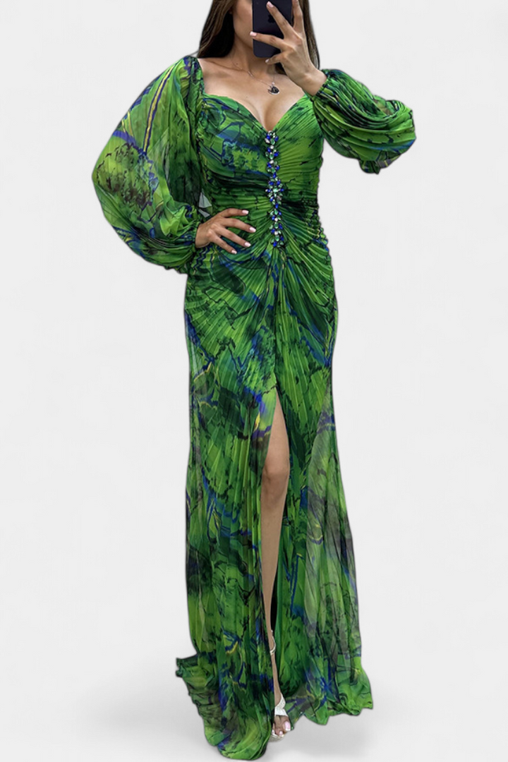 Леона Макси Рокля с Плисиране и Дълги Ръкави за Стилен Вид