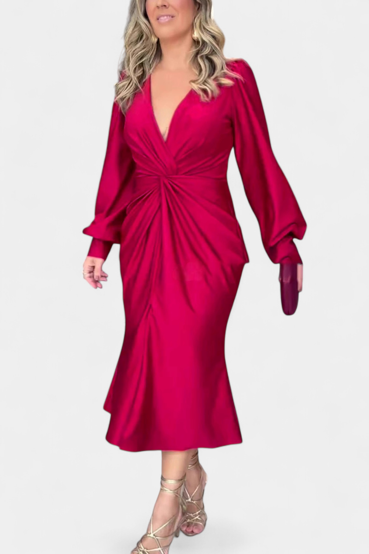 Лена Дълга Рокля с V-образно Деколте за Елегантен Стил