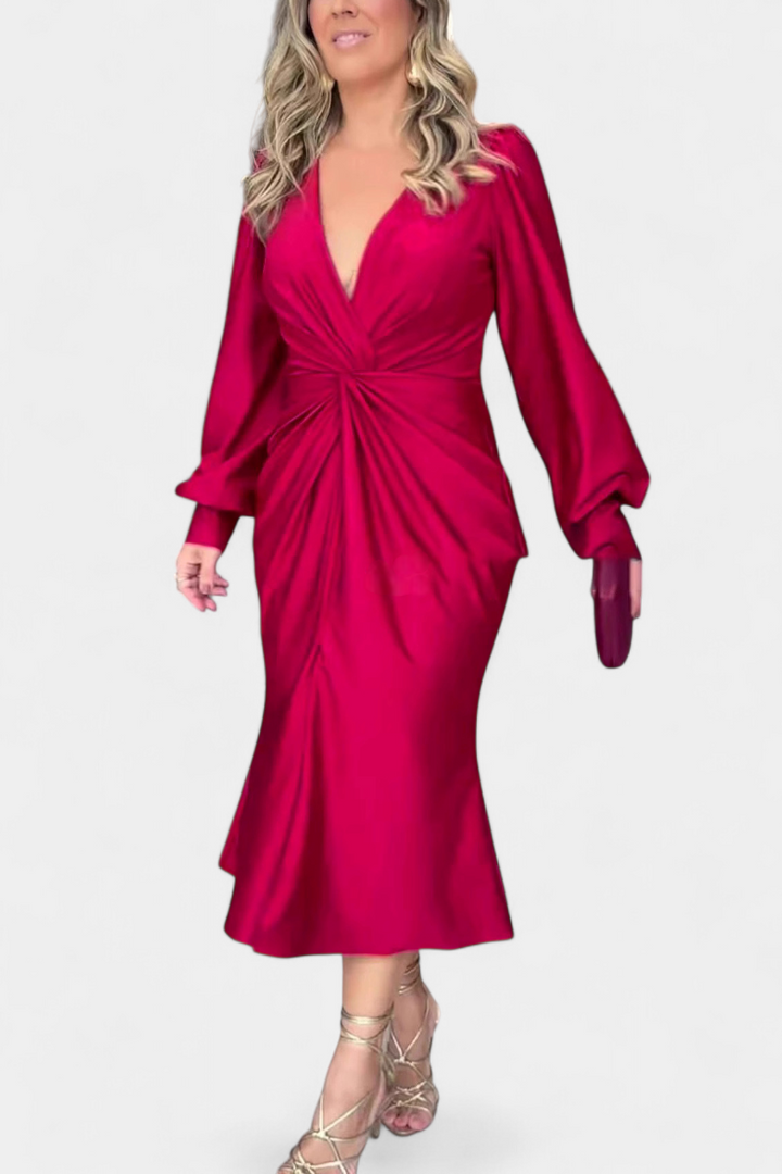 Лена Дълга Рокля с V-образно Деколте за Елегантен Стил