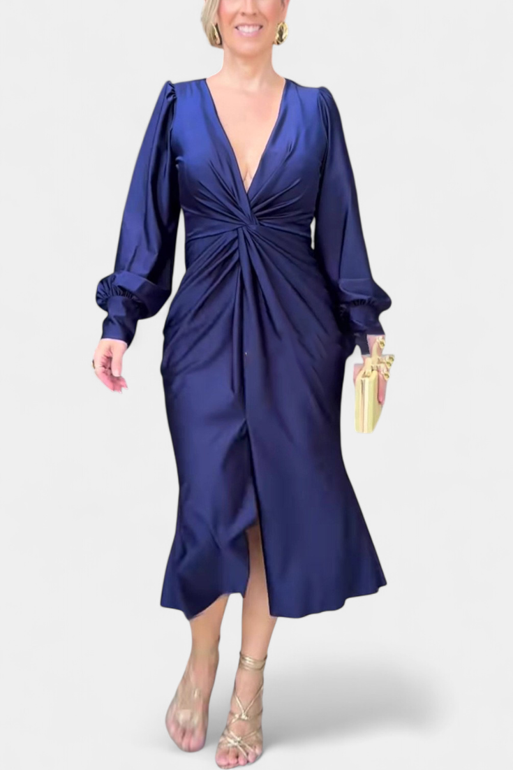 Лена Дълга Рокля с V-образно Деколте за Елегантен Стил