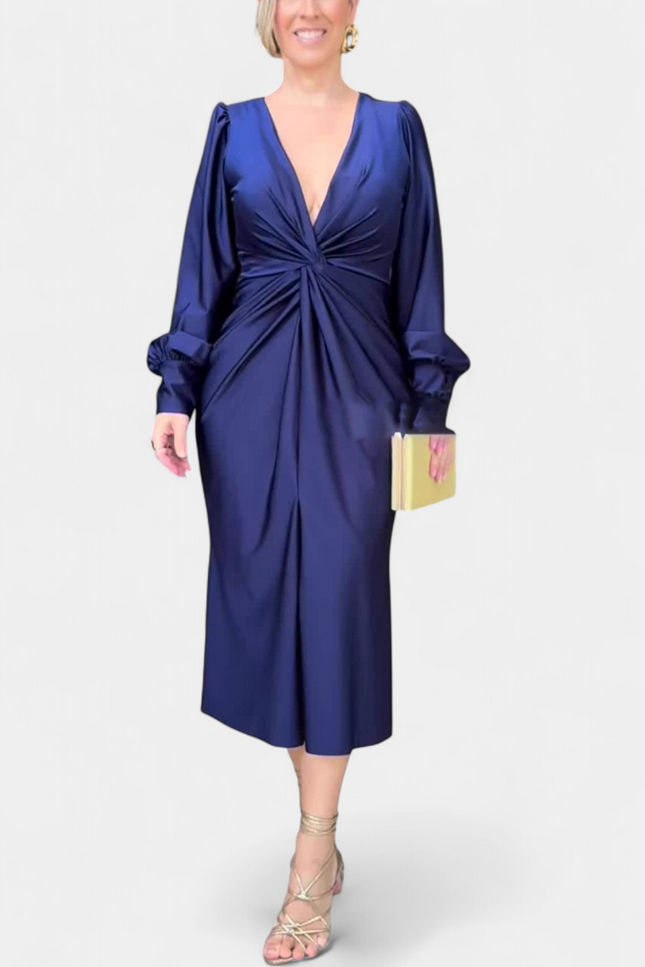 Лена Дълга Рокля с V-образно Деколте за Елегантен Стил