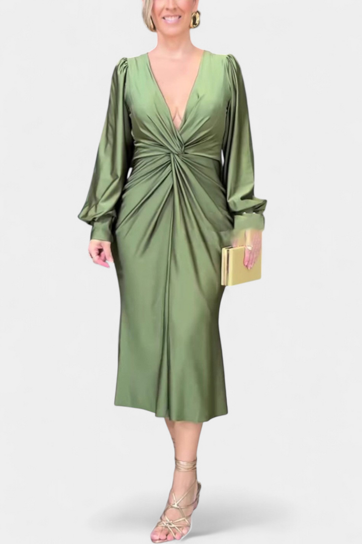 Лена Дълга Рокля с V-образно Деколте за Елегантен Стил