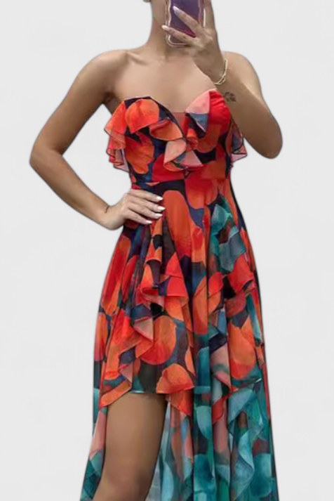 Зринка Макси Рокля без Ръкави с Волани за Елегантен Стил