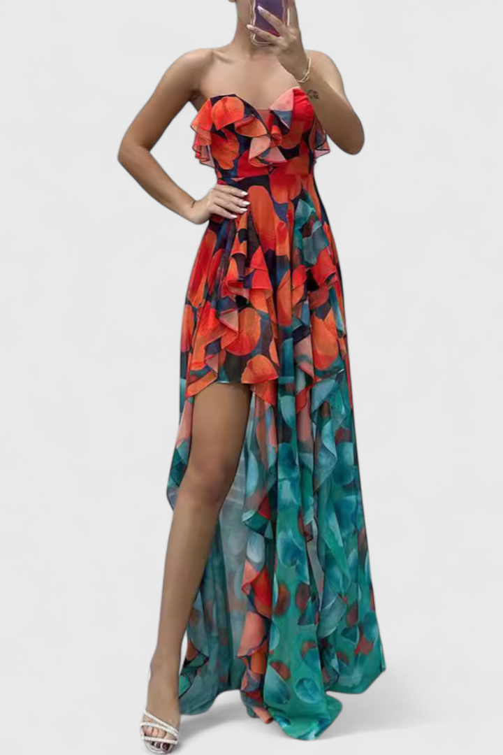 Зринка Макси Рокля без Ръкави с Волани за Елегантен Стил