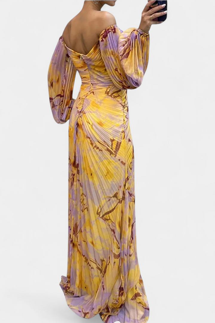 Леона Макси Рокля с Плисиране и Дълги Ръкави за Стилен Вид