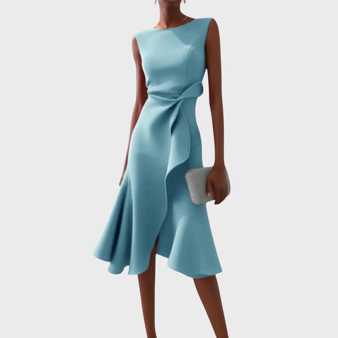 Катарина - Стилна асиметрична миди рокля за всякакви поводи