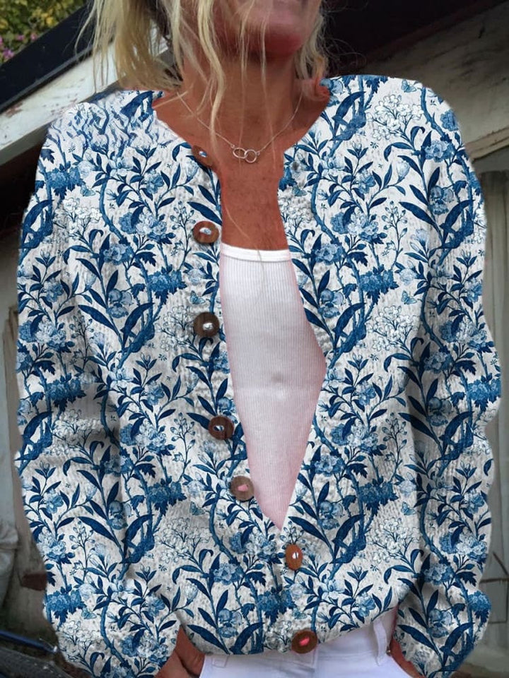 Клара™ | Елегантен кардиган с цветен принт и копчета