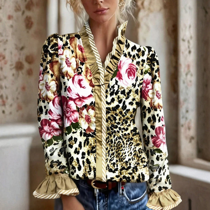 Елегантна винтидж блуза с цветен узор за специални поводи