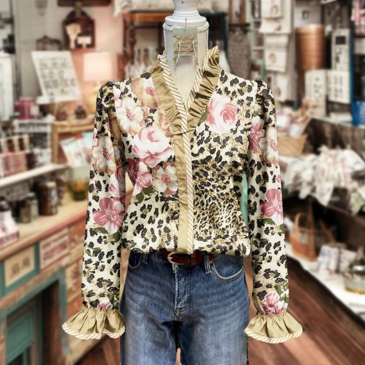 Елегантна винтидж блуза с цветен узор за специални поводи