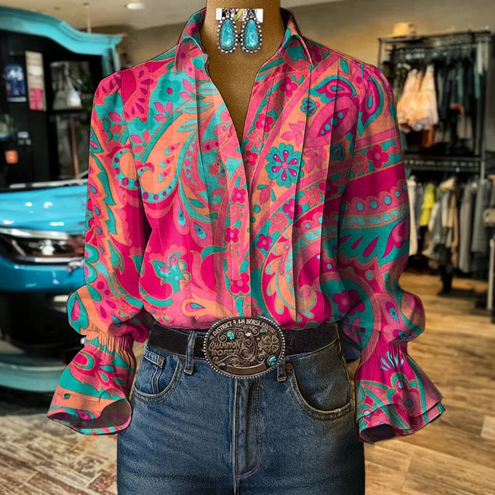 Елегантна винтидж риза с цветен принт