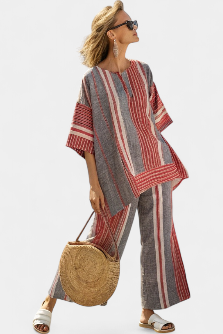 Модерен и удобен Oversize Daisy ленен комбинезон с ивици